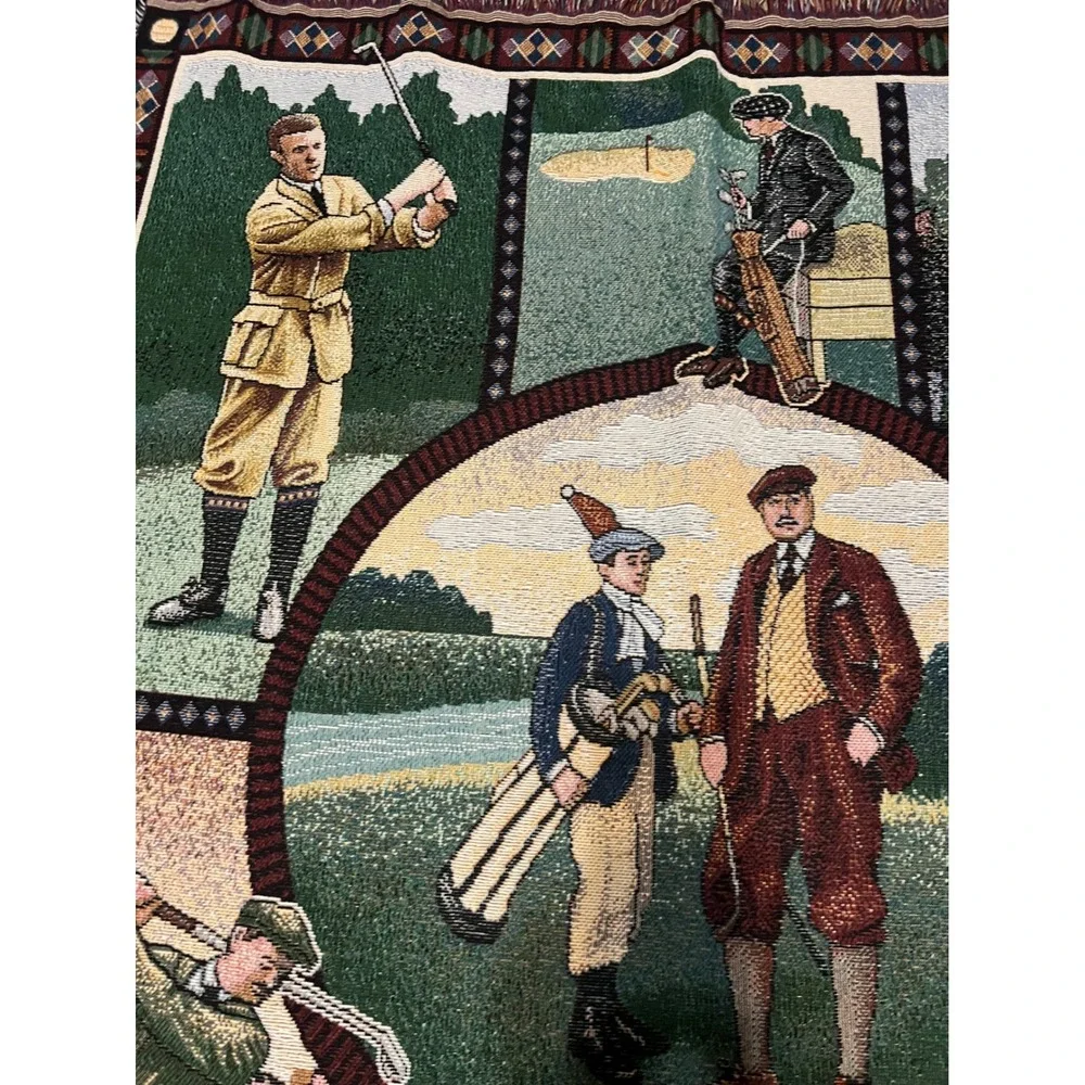 Vintage 1997 American Weavers Golf Tapestry Throw Blanket 5x4 USA Golfers